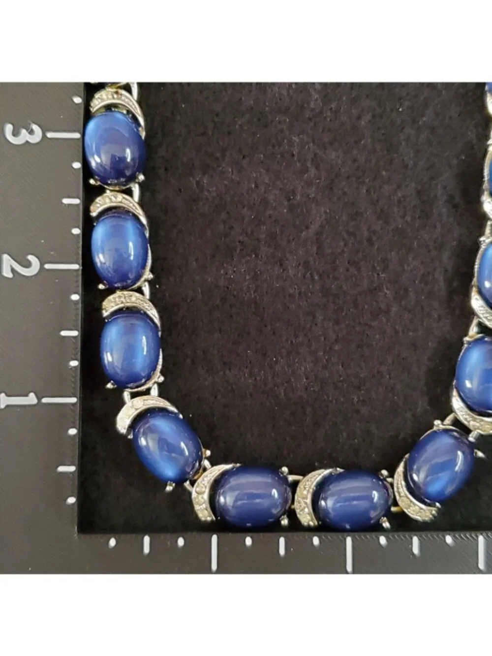 Vintage Moonglow Necklace Choker Blue Silver Tone Rhinestone 12.5-15
